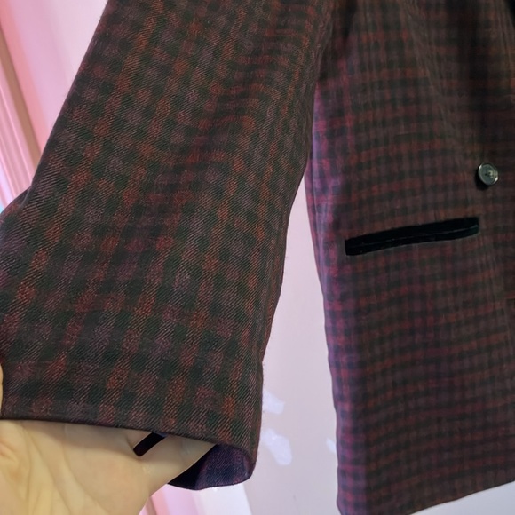 Free People oversized plaid velvet trim blazer size Large - Picture 7 of 11